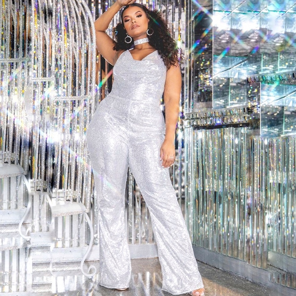 Pretty Little Thing Silver Sequin Halter Jumpsuit